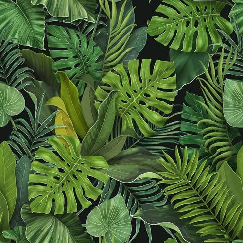 CHIHUT Black Tropical Leaf Wallpaper Peel and Stick Green Palm Leaf Wallpaper for Bedroom Self Adhesive Removable Jungle Contact Paper Waterproof Decorative Botanical Wall Paper Mural 17.7”x100” by CHIHUT - Used condition - US$14.23