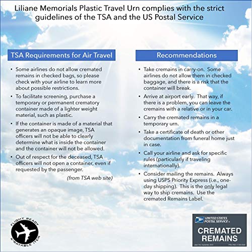 Urna de cremação temporária de plástico seguro para companhias aéreas para cinzas humanas, aprovada