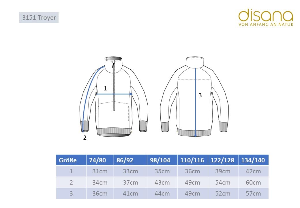 Disana Troyer, felpa leggera con chiusura lampo, 100% lana merino biologica GOTS, IVN Best | Unisex | Made in Germany