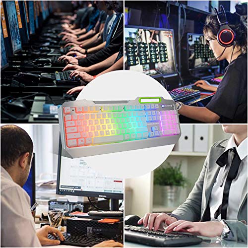 Lumsburry RGB LED Backlit Gaming Keyboard with Anti-ghosting, Light up Keys Multimedia Control, USB Wired 104 Keys Metal Keyboard for PC Games Office (Silver&White) - Thumbnail 7