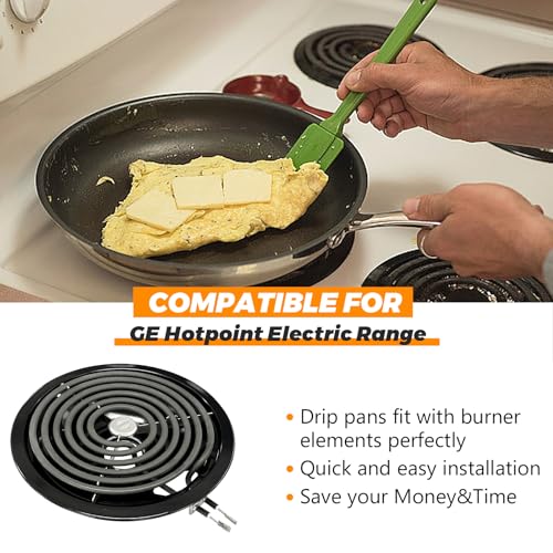WB31M20 WB31M19 Porcelain Drip Pans by Blutoget - Compatible for GE Hotpoint Range Cooktop - Includes 2 6-Inch and 2 8-Inch black Drip Pans - 4 Pack (Black Porcelain)