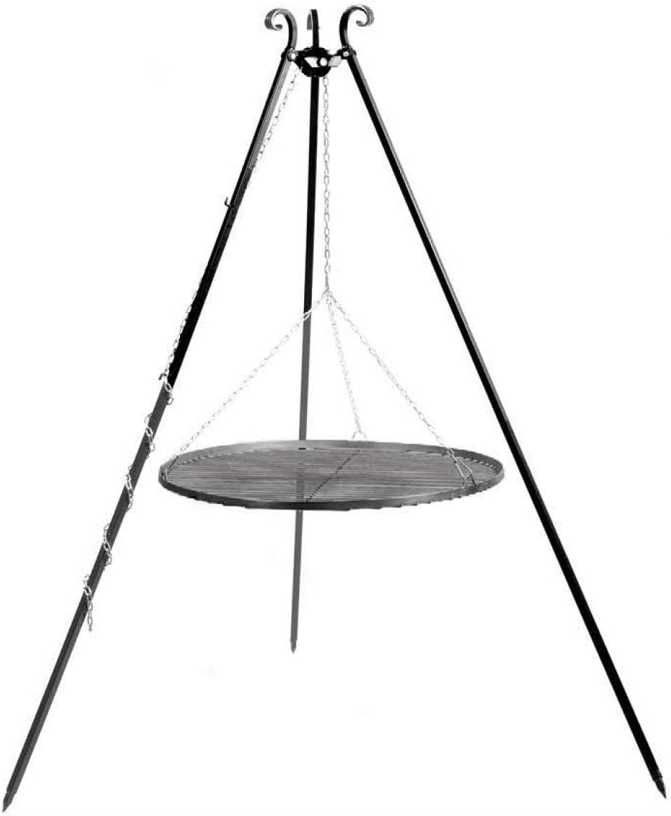 Lomia 180cm Handmade Tripod with Chain Pulley and Grill for Fire Pit, Fire Bowl And Out Door BBQ, Black Steel