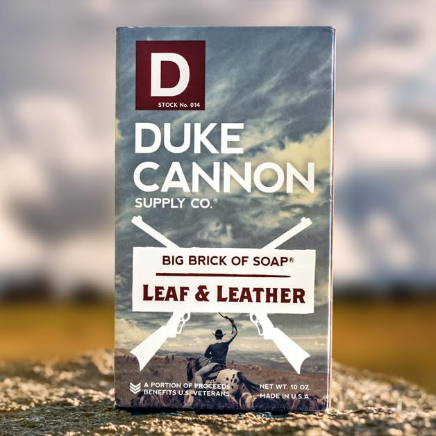 Duke Cannon Supply Co. Big Brick of Soap - Superior Grade, Large Men's Soap with Musky Masculine Scents, All Skin Types, Leaf & Leather, 10 oz.