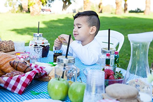Toptablecloth Picnic Table Cover Blue Checkered Elastic Table Cloth On The Corner For Folding Table 6Ft 30"X72" Outdoor Tablecloths Waterproof Stay Put Party Table Covers Plastic Tablecloth Birthday #TOP2