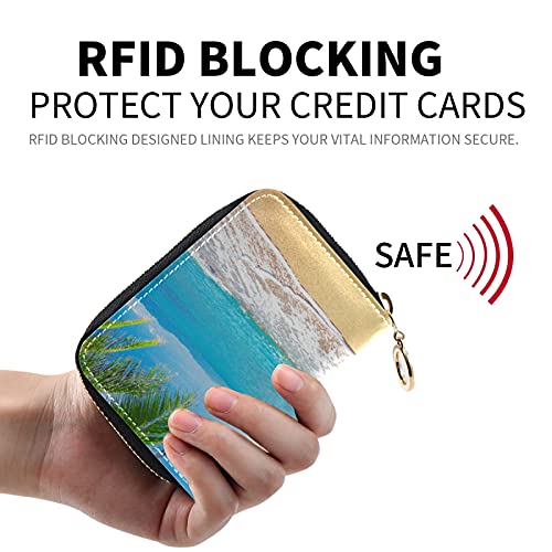 Tropical Palm Trees Sea Beach Credit Card Coin wallet, RFID Blocking Compact Women Leather Card Holder, Key Change Organizer, Zipper Purse Clutch Pouch Pocket2
