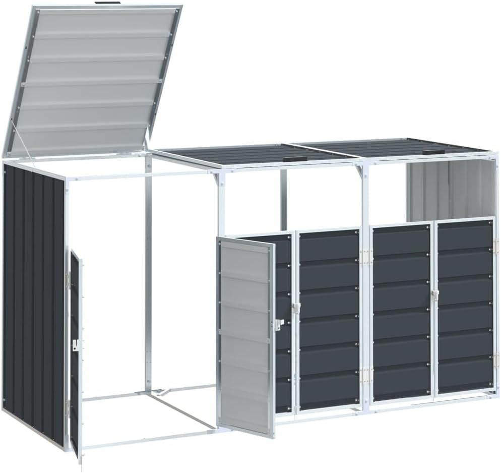 Wheelie Bin Storage Anthracite Powder-Coated Steel 85"x31.9"x45.3" Outdoor Trash Can Enclosure with Lid Mechanism and Ventilation for Backyard Waste Container