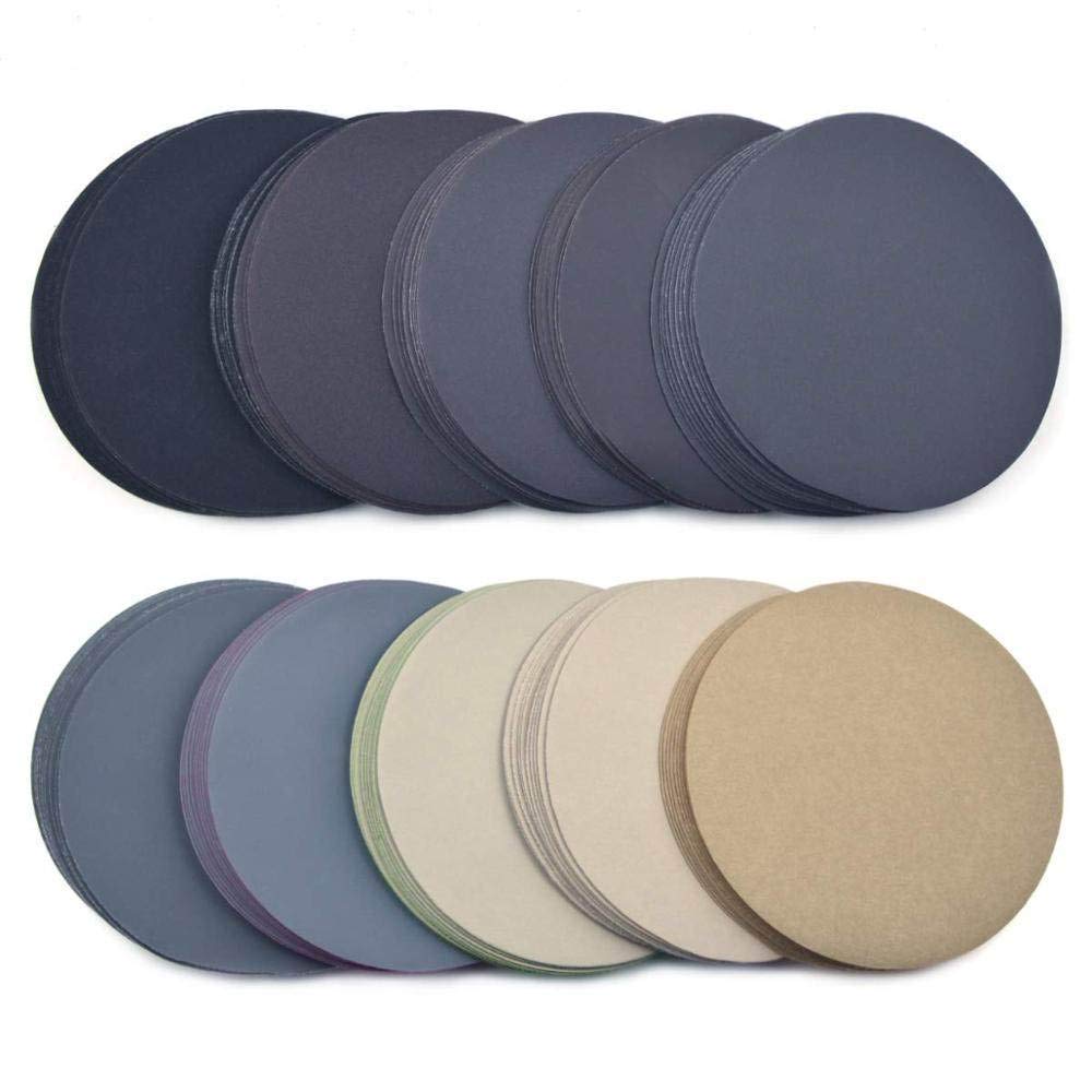 Discos de lijado de 6 pulgadas 150 mm Gancho para papel de lija a prueba de agua y amp; Papel de lija de bucle de grano 320-10000 Surtido para pulido en seco/húmedo 50 piezas, como se muestra