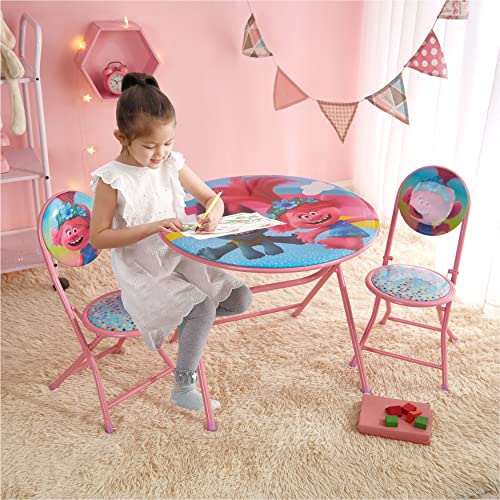 Image of DreamWorks Trolls 3 Piece Foldable Round Table and Chair Set, Ages 3+