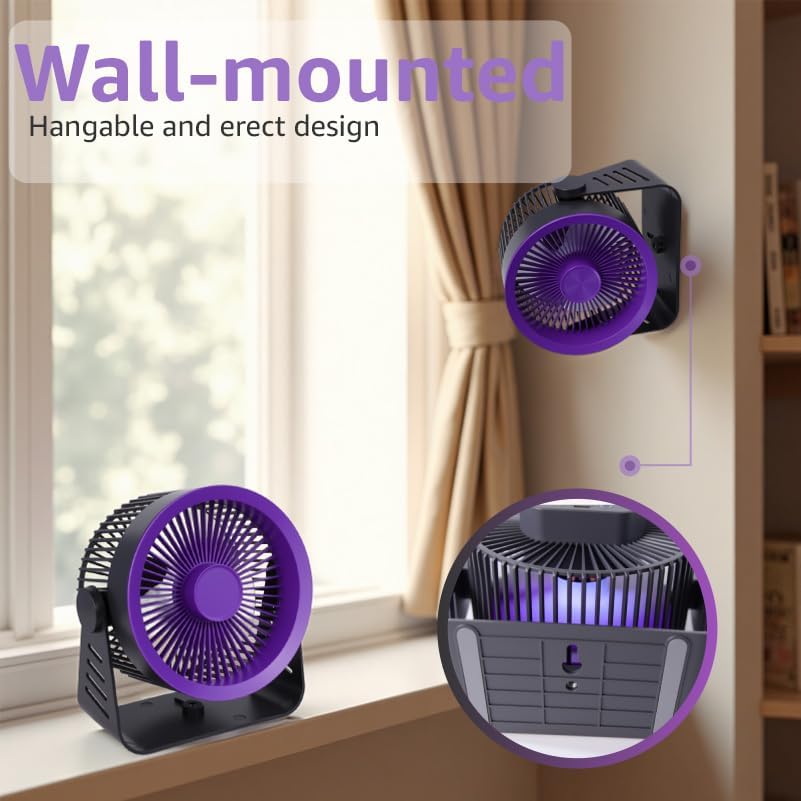 Miniatura 6 de Inmorven Ventilador de escritorio portátil, ventilador personal de 7 pulgadas con 5 velocidades, inclinación de 360, batería recargable USB para el