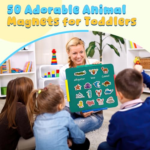 PraxiKidy Magnetic Animals,50 PCS Fridge Magnets for Toddlers,Farm Animals Wild Zoo Sea Ocean Animals Refrigerator Magnets for Kids,Educational Learning Magnetic Toys for Whiteboard Preschool Baby — view 3