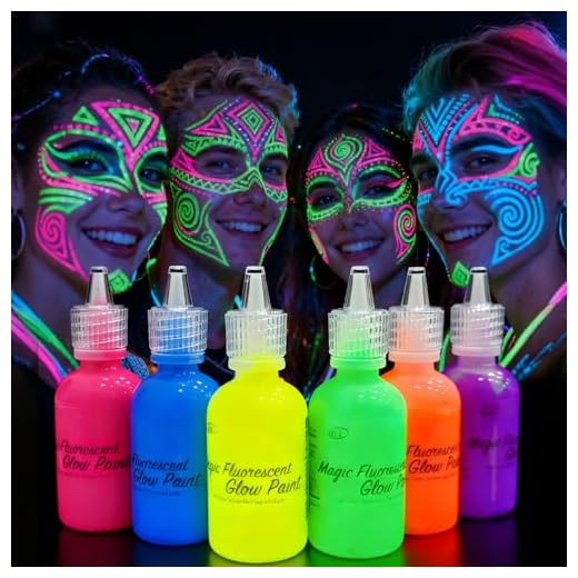 [6 X 28 ml.]iLC Pintura Corporal Pintar Neón Fluorescente Color UV Luz Negra Arte Fosforescente Maquillaje Autoluminosa Luminiscente Resplandeciente en Oscuridad