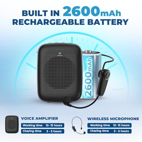 Image of WinBridge Wireless Voice Amplifier for Teachers - 15W Portable Bluetooth Speaker with Wireless Microphone Headset, Mini PA System, Personal Mic for Classroom, Teaching, Training & Public Speaking A002