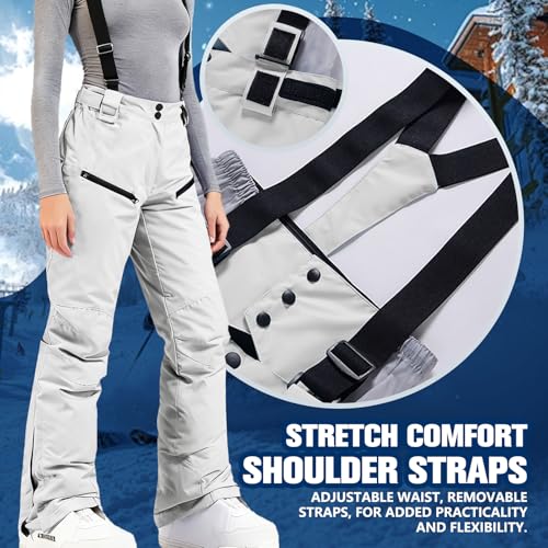 HOMDECR Pantalones de Nieve Unisex Hombre/Mujer - Forrados Primaloft, Impermeables Antiviento, Rodilleras Reforzadas para Deportes de Invierno (Blanco,L) - imagen 4