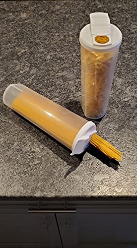 Regent 2 Pack Of Tall Clear Spaghetti Pasta Storage Container With Lids That Measure. Multiple Uses For Dry Goods, Art Supplies, Toys. 11.6In Tall X 3.8In Diameter. Dishwasher Safe. #TOP2