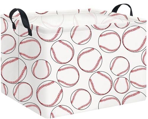 Image of Rectangle Storage Basket,Gift Basket Empty with Handles for Kids,Cute Organizer Toy Bin,Room Decor(Big Baseball)