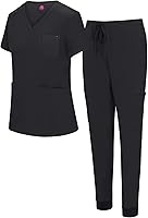 Natural Uniforms Women's 10-Pocket Cool Stretch Jogger Scrub Set - Moisture-Wicking Comfort for Nurses