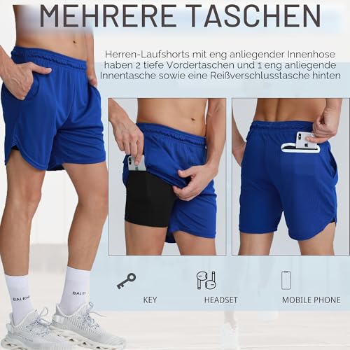 fovdtaa 3er-Pack Herren-Sport-Shorts, 2-in-1-Shorts, schnelltrocknend, Fitnessstudio, Laufen, Workout, Activewear, Herren-Laufshorts mit Taschen, L