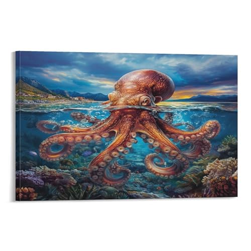 Affiche décoration pour salon peinture sur toile octopus 50x75cm