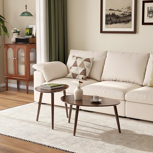 Vadisun Small Oval Nesting Table, Mid Century Coffee Tables for Living Room,Solid Oak...