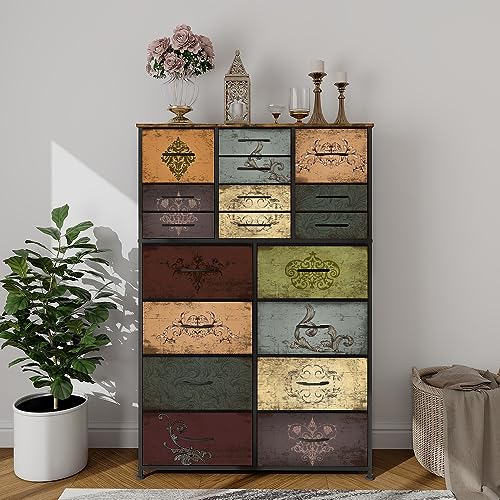 Dresser-for-Bedroom-with-18-Drawers-Tall-Fabric-Storage-Dresser-Chest-of-Drawers-for-Closet-Nursery-Bedside-Living-Room-Laundry-Entryway-Hallway-Pattern Dresser for Bedroom with 18 Drawers Tall Fabric Storage Dresser Chest of Drawers for Closet Nursery Bedside Living Room Laundry Entryway Hallway Pattern
