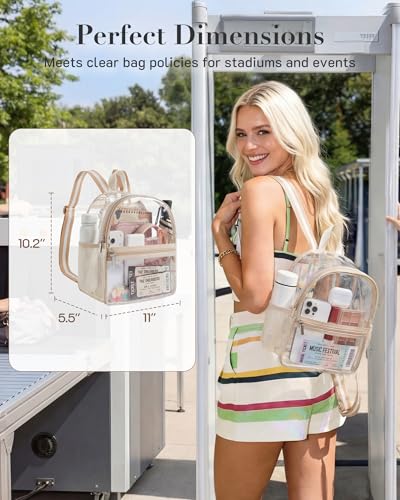 Image of Missnine Small Clear Backpack for Stadium Events Anti-theft Mini Clear Bag for Sport Event Concert with Cute Pom-pom Ball