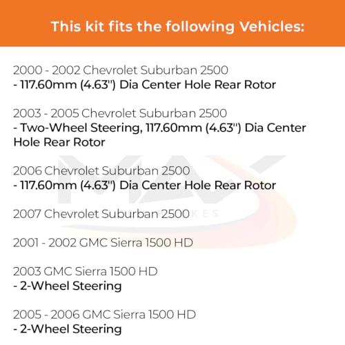 Image of Max Advanced Brakes Rear Brake Kit Compatible With 2001-2006 Chevy Silverado Suburban GMC Sierra Yukon XL 1500 2500 HD Replacement Geomet Coated OE Disc Brake Rotors and Ceramic Brake Pads