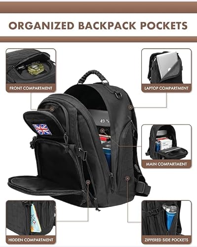 TRAILKICKER 40L Tactical Laptop Backpack Military Army Assault Pack 3 Day Bug Out Bag Hiking Treeking Camouflage Hunting Backpack for Men w/United Kingdom Flag Patch - Image 2