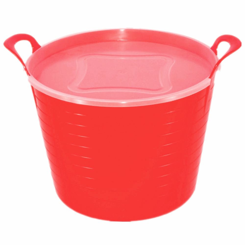 Ketoplastics Red 42L Flexi Tub With Lid, Trug, Feeding Bucket, Water Bucket, Garden, Flexible