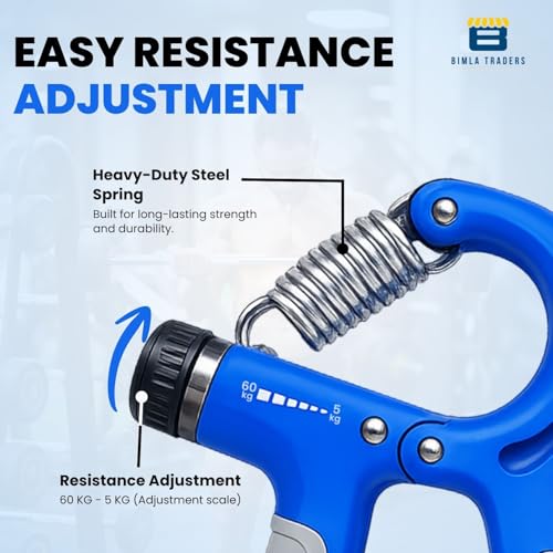 Image of CRAE Hand Gripper with Counter - Adjustable Grip Strengthener, 60 KG Capacity for Forearm, Wrist & Finger Workout Men & Women (Blue)