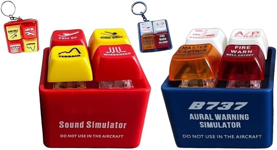 Warning Sound Keychain Simulator with LED Light, Aviation Alert Button Toy with 4 Loud Sounds, Emergency Keyring Gift for Pilot Crew Fans, Stress Relief Gadget