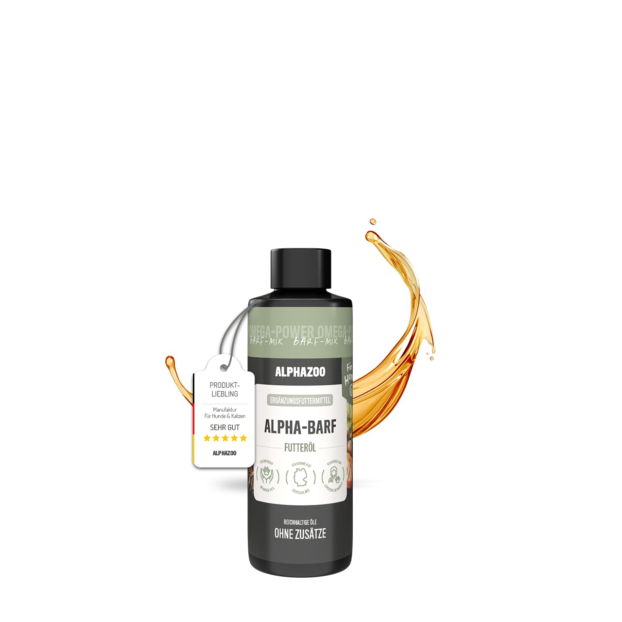 alphazoo Alpha-Barf Futteröl für Hunde 100ml - naturreines Ergänzungsfuttermittel mit hochwertigen Ölen und Omega-3/6/9-Fettsäuren. Unterstützt Haut, Fell & allgemeines Wohlbefinden