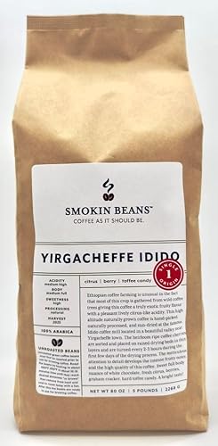 Granos de café verde natural de Etiopía Yirgacheffe de 5 libras, grado especial de cultivo de corriente fresca, tueste los granos usted mismo en