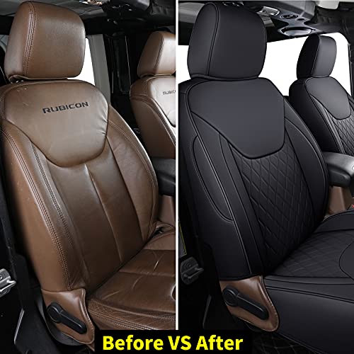 Coverado Jeep Wrangler Seat Covers Full Set, Waterproof Leather Car Seat Cover For Jeep Wrangler 4-Door Protect Seat Cushion Compatible With 2007-2017 Jeep Wrangler Jk Unlimited 4-Door (Black) #TOP4