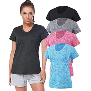 Xelky 3-4 Pack Women’s Dry Fit Tshirt Short Sleeve Moisture Wicking Athletic Shirts Sport Activewear Tee V Neck Workout Top