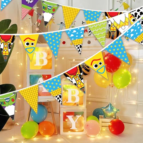 Image of Toy Themed Story Banner Cartoon Story Party Decorations Toy Inspired String Flags Hanging Decorations for Birthday Baby Shower Cartoon Party Supplies