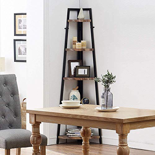 O&K Furniture 5 Shelf Industrial Corner Bookcase And Shelf, A-Shaped Display Corner Storage Rack Bookshelf-70-Inch, Vintage Brown #TOP5