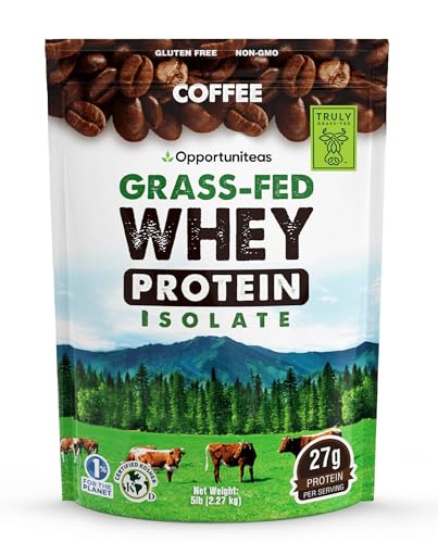 Image of Opportuniteas Grass Fed Coffee Whey Protein Isolate Powder - 27g Protein Powder Without Artificial Sweeteners, Hormone-Free Happy Cows, Non GMO - 5lb