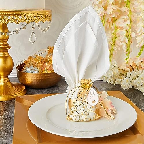 Image of DMS RETAIL Printed Organza Bag Pouches|Organza Return Gift Bags|Drawstring Pouches For Wedding| Jewelry Gift Bags for Party Golden Pack Of (20)