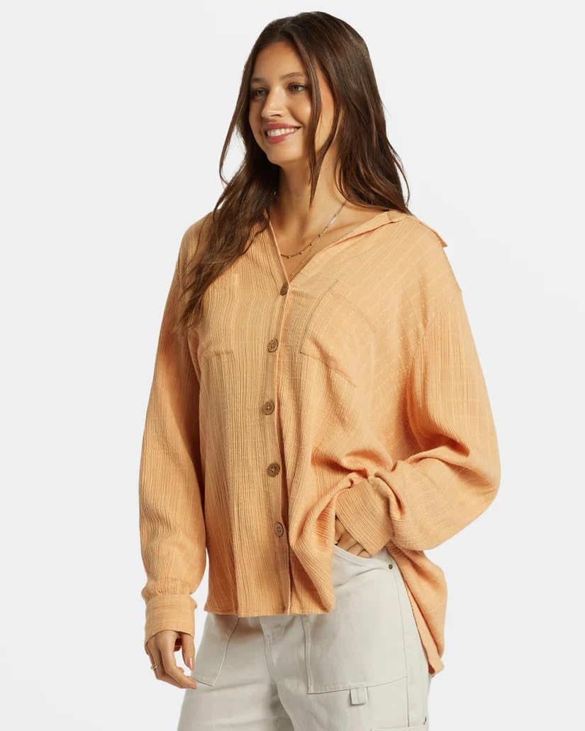 Billabong Womens Swell Blouse Long Sleeve Oversized Button Down Shirt