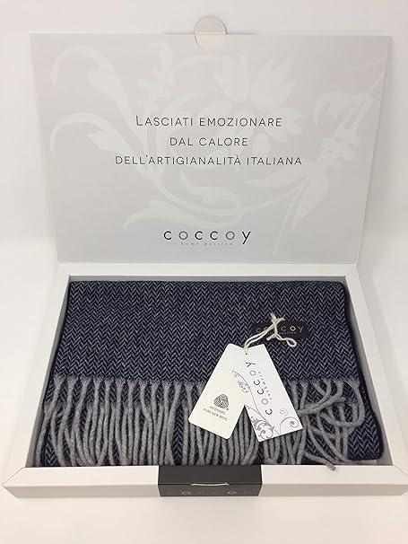 Sciarpa Uomo in Pura Lana (45% Cashmere, 55% Lana Merino) con frange gr. 225 mq cm. 30x190 art. Gaston (Blu 10)
