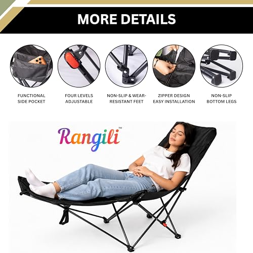 Image of Foldable Camping Chair with 3 Reclining Positions | Lightweight Portable Folding Chair for Travel, Beach, Garden, Fishing & Picnic | Adjustable High Back Chair with Carry Bag (Multicolour)