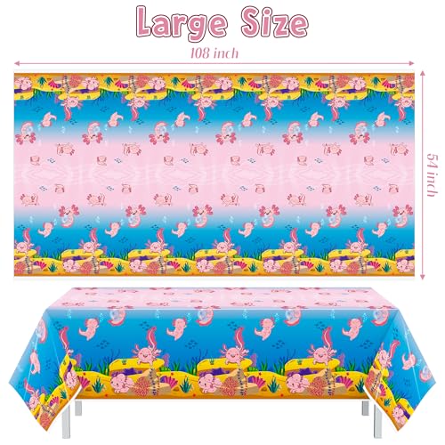 Image of Axolotl Plastic Table Cover - 3 Packs(54x108 Inch) Pink Axolotl Disposable Rectangle Plastic Tablecloth Birthday Theme Party Decoration Decor Supplies Table Cloth Giant Coloring Baby Shower