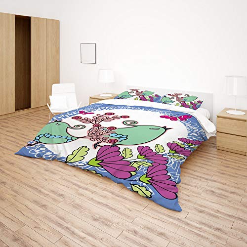 Parure de lit polyester ultra doux double toutes saisons avec motif oiseaux