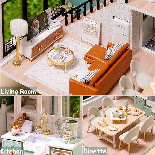 Image of TuKIIE DIY Miniature Dollhouse Kit with Furniture, 1:24 Scale Creative Room Mini Wooden Doll House Accessories Plus Dust Proof & Music Movement for Kids Teens Adults(Comfortable Life)
