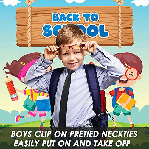 Mantieqingway Boys Clip On Ties 11/14inch Kids Black Necktie Pre-tied Toddler Tie for Graduation School Uniforms3