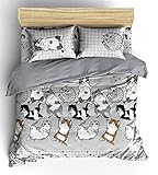 Tamegems Bedding Cute Cat Kitten Collection Bed Sheet Set, 1 Fitted Sheet, 2 Pillow Case, 2 Bolster Case (Not Included Comforter) Set B (Gray 078, Queen 60