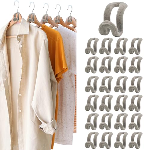 Kasure 25 Piezas Antideslizante Ganchos, con Revestimiento De Terciopelo Antideslizante, Ganchos Conectores para Percha, Ahorro DE Espacio Mini Organizador de Perchas, Gris