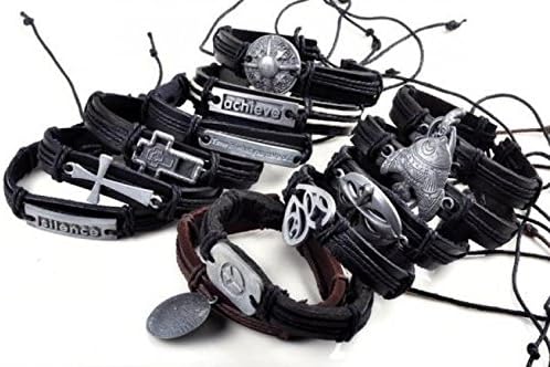 Eco Leather Unisex Bracelet with Different Charms Look metallaro Metal Shield with Letters