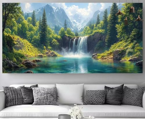 Diamond painting XXL forêt et cascade pour broderie diamant kit complet 30x90 cm
