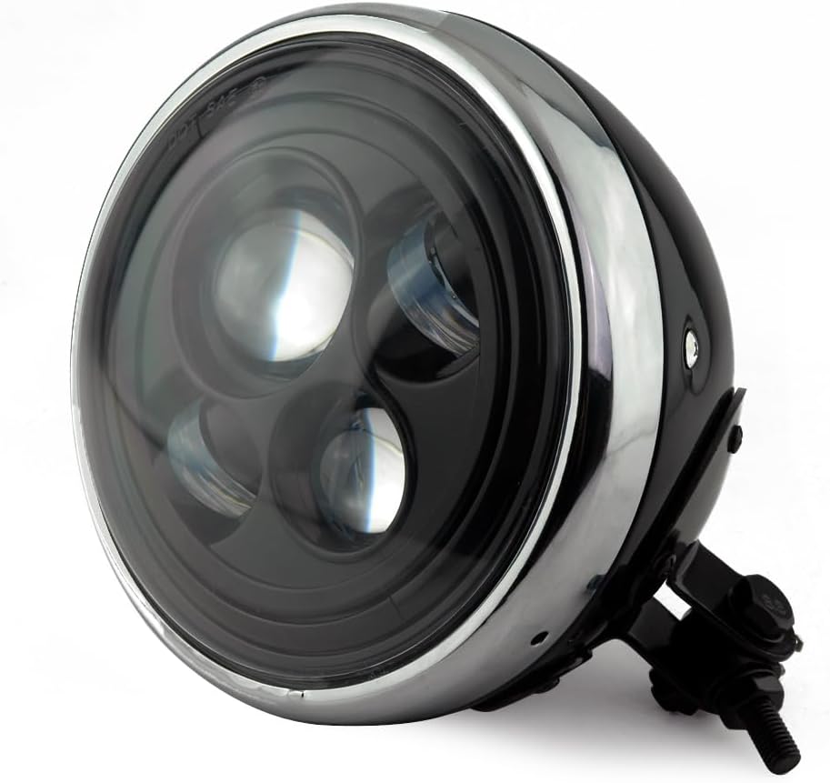 Boldness Motorcycle 7" LED Front Headlight Lens Hi&Lo Beam Lamp Light Bottom Mounting Metal Shell